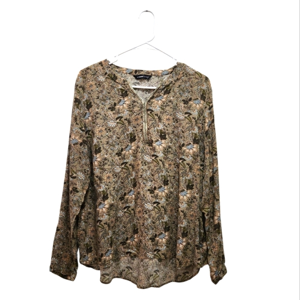 LC Waikiki LCW Boho Peasant Style Blouse Size 44 XXL Brown Tan Floral Paisley